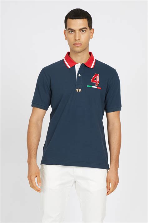 men s short sleeved polo shirt in regular fit stretch cotton van navy la martina shop online