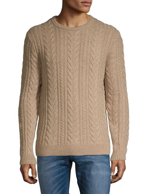 Black Brown 1826 Luxe Lambswool Blend Cable Knit Crewneck Sweater