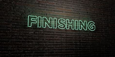 Finishing Realistic Neon Sign On Brick Wall Background 3d Rendered