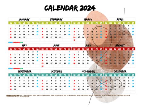 Free Printable Yearly Calendar Watercolor Premium