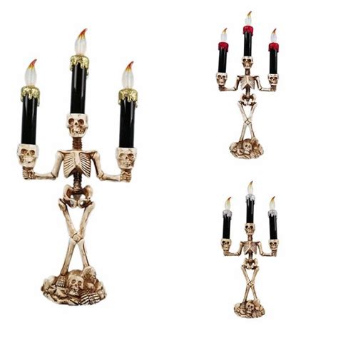 3 arms skull skeleton candle stand led lamp battery candle holder for home halloween party diy
