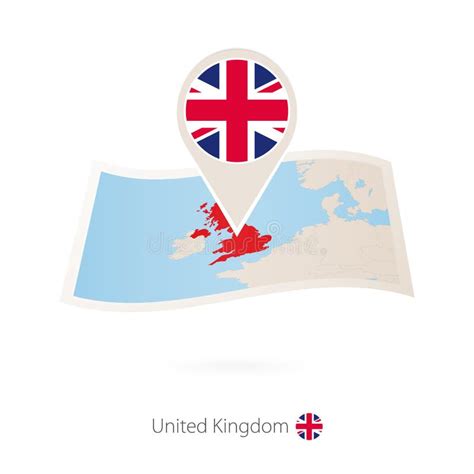 Folded Paper Map Of United Kingdom With Flag Pin Of Uk Stock Vector