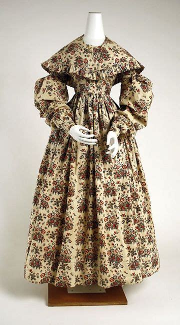 American Cotton Dress With Matching Ruffle Edged Pelerine Ca 1837
