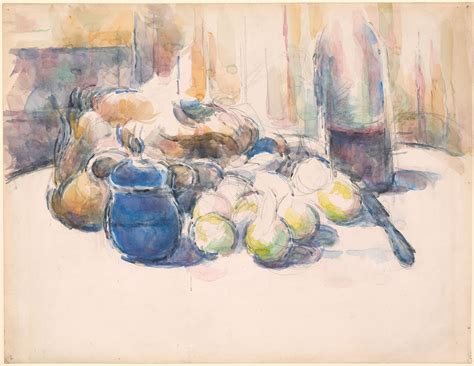 Paul Cézanne Still Life With Pears And Apples Covered Blue Jar And