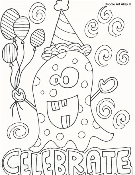 Birthday Coloring Pages Doodle Art Alley