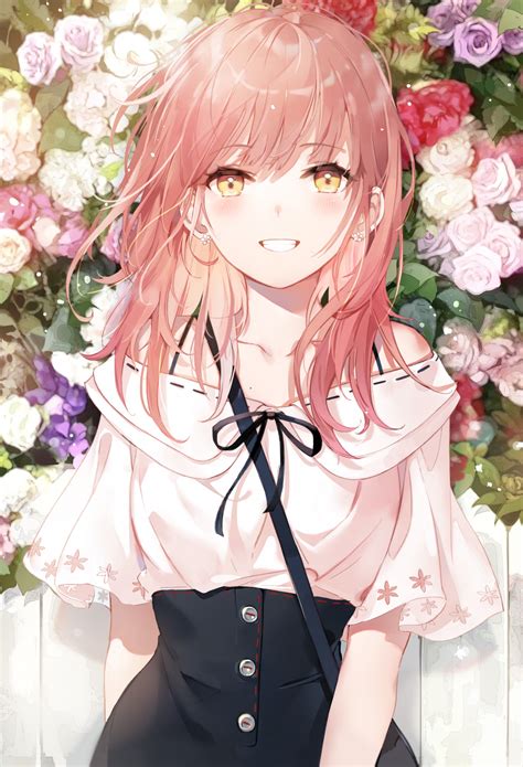 Hintergrundbilder Yumaomi Blumen Anime Mädchen Gelbe Augen