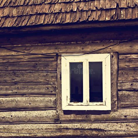 An Old Wooden House A Window In A Wooden House Stock Photo Image Of