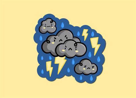 Thunderstorm Vinyl Sticker Cute Rain Clouds Sticker Etsy