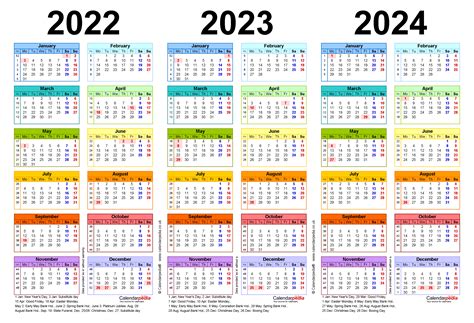 Three Year Calendars For 2022 2023 And 2024 Uk For Pdf