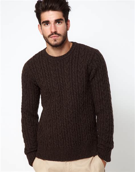 Lyst Edwin Cable Knit Jumper With Crew Neck In Brown For Men