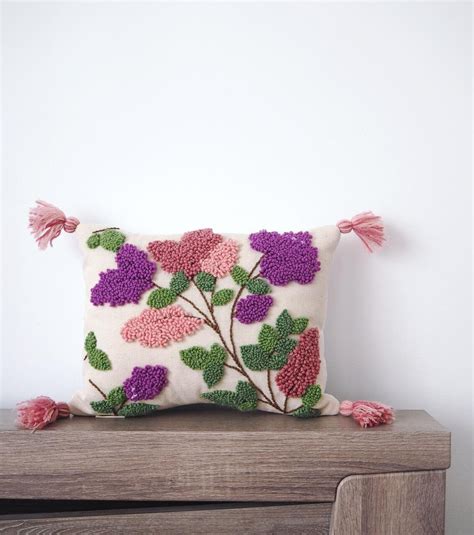 Punch Needle Floral Cushion Cover Floral Pillow Custom Etsy Uk