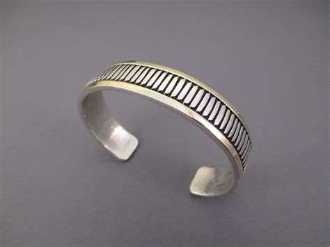 Sterling Silver Kt Gold Cuff Bracelet By Herbert Begaye Two Grey
