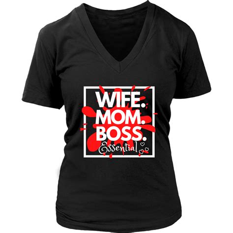 Wife Mom Boss V Neck District Womens V Neck Black 3xl V Neck Cut Tees Wife Mom Boss