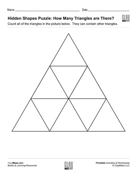 How Many Triangles Puzzle Printable Triangles Math Puzzle Problem