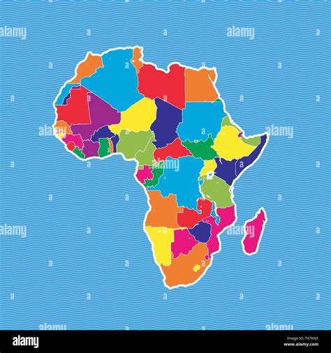 Mapa Político De África Mapa De Colores Separados En Onda Azul De Fondo De Agua Imagen Vector
