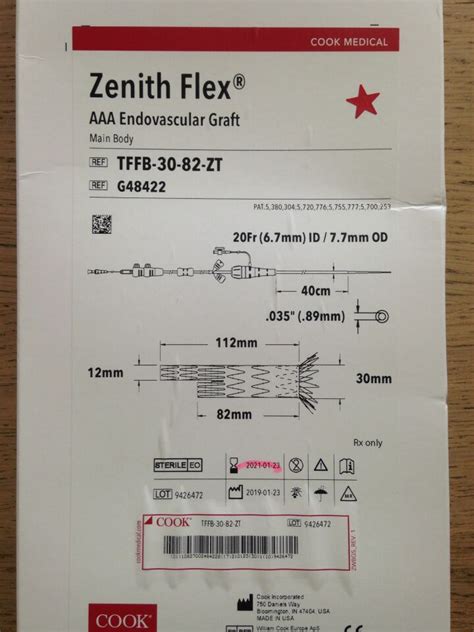 New Cook G48422 Zenith Flex Aaa Endovascular Graft X Disposables