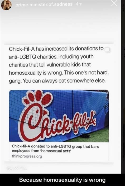 Chick Fil A Has Increased Its Donations To Anti LGBTQ Charities Including Youth Charities That