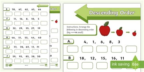 Descending Order Worksheet Teacher Made Twinkl