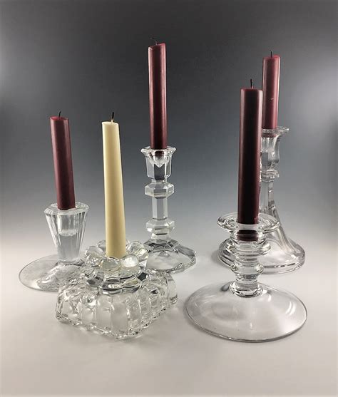 Collection Of 5 Vintage Clear Glass Candlestick Holders Elegant Dining Accessories Wedding