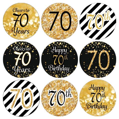 Black And Gold 70th Birthday Party Favor Stickers 180 Labels