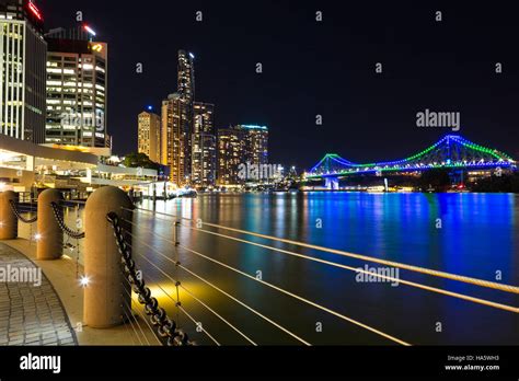 Brisbane Night Skyline With River And Story Bridge Stock Photo Alamy