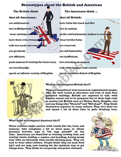 Stereotypes About British And American Esl Worksheet By Almcl Stereotype Vocabulary