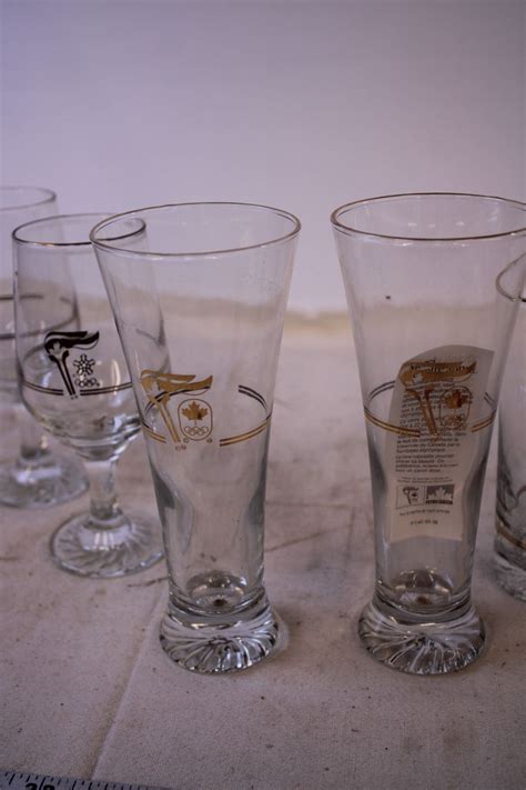 1988 Calgary Winter Olympic Glasses 10 Beer Flutes 8 Tumblers And 8 Wine Glasses Not All