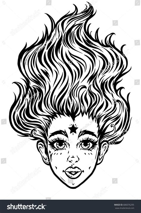 Gothic Girl Head Portrait Long Hair Stock Vector 686076295