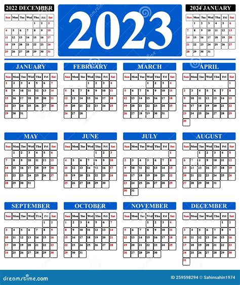 Calendar For 2023 Monthly Calendar Weekend With Red Color Stock
