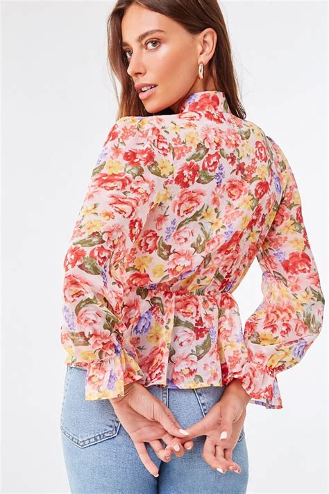 picture of floral chiffon pussycat bow top