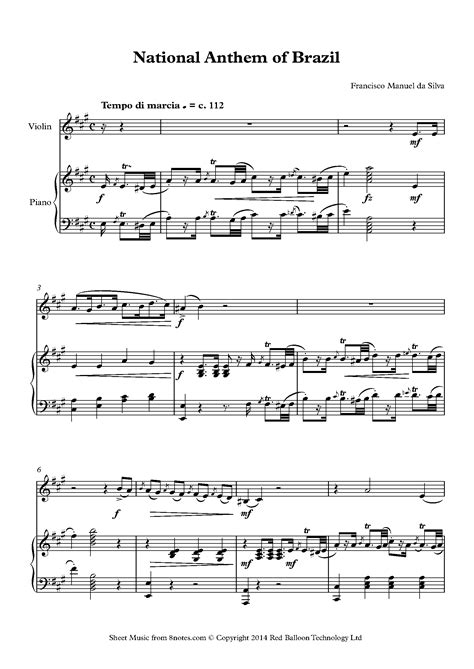 National Anthem Of Brazil Sheet Music For Violin