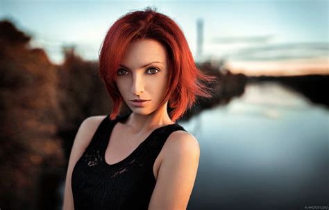 Women Redhead Model Portrait Depth Of Field Long Hair Red Black