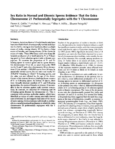 Pdf Sex Ratio In Normal And Disomic Sperm Evidence That The Extra Chromosome 21