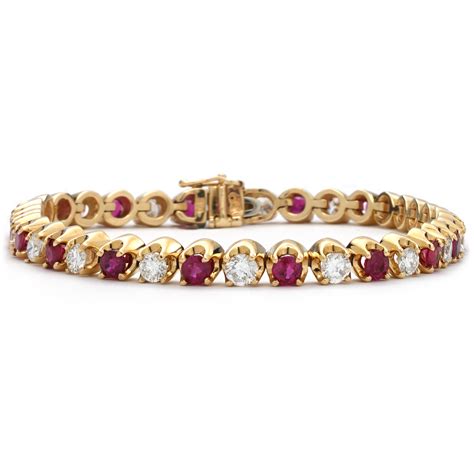 Ruby And Diamond Tennis Bracelet In Yellow Gold New York Jewelers Chicago