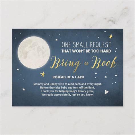 Moon And Stars Baby Shower Bring A Book Card In 2020 Baby Shower