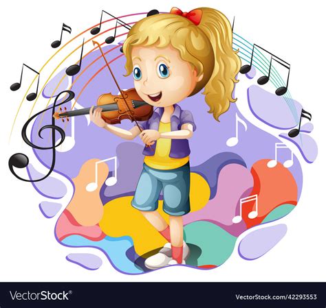 A Girl Playing Violin And Music Melody Symbols Vector Image