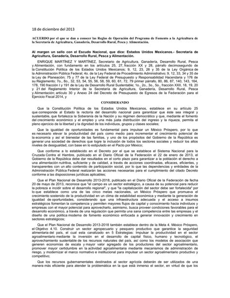 Publica Sagarpa Acuerdo De Reglas De Operación Del Programa De Fomento