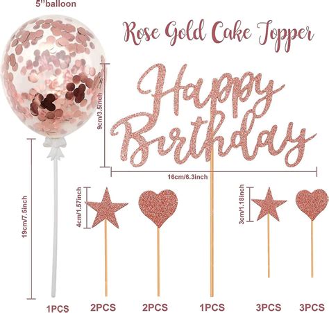 Rose Gold Birthday Cake Topper Kit Rose Gold Confetti Balloons