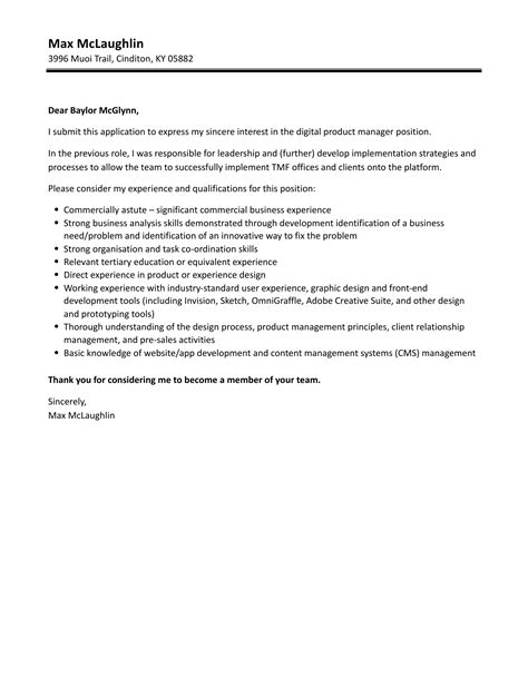 Digital Product Manager Cover Letter Velvet Jobs