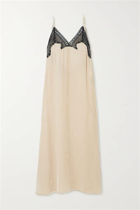 Buy Sleeping With Jacques Freya Open Back Lace Trimmed Velvet Midi Dress Neutrals At 50 Off