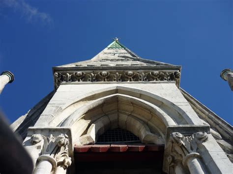 Looking Up To The Spire Of The Christchurch Cathedral From The