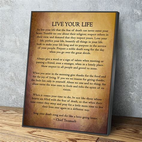 Live Your Life Poem By Chief Tecumseh A Poem On Living Etsy Hong Kong