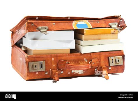 Old Leather Suitcase Filled With Books Stock Photo Alamy