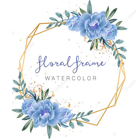 Elegant Gold Frame Watercolor Blue Flowers Illustration ... Personalize it with photos & text or purchase as is!