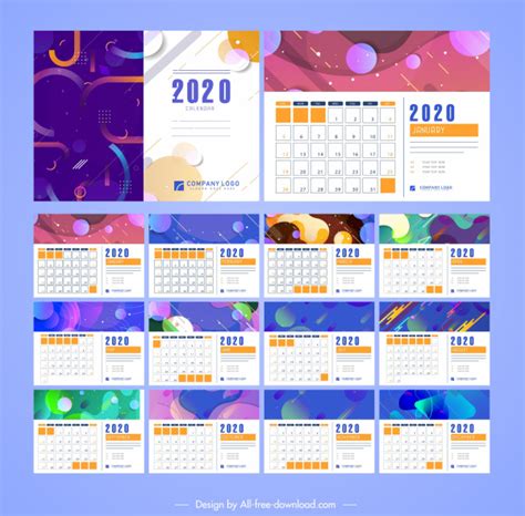 2020 Kalender Template Warna Warni Dekorasi Modern Abstrak Vektor