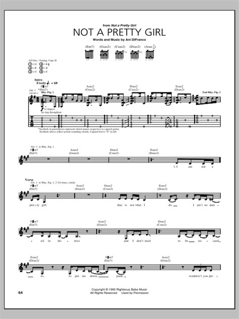 Not A Pretty Girl Sheet Music Ani Difranco Guitar Tab