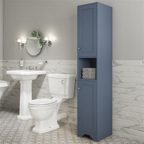 Blue Freestanding Tall Bathroom Cabinet 350mm Baxenden Better Bathrooms