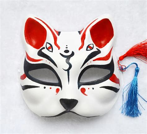 Half Face Hand Painted Japanese Style Fox Mask Kitsune Cosplay