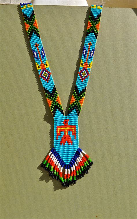 Vintage Native American Bead Necklace With Fringe Bright