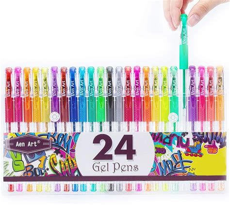 Glitter Gel Pens 24 Colours Gel Pen Set Coloured Fine Point Markers